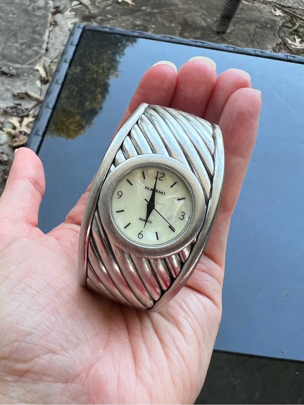 Vintage Y2K Narmi Silver-Tone Bangle Watch